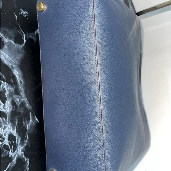 MICHAEL KORS Handbag Crossgrain Leather Navy Large Crossbody Satchel AUTHENTIC - Picture 9 of 12